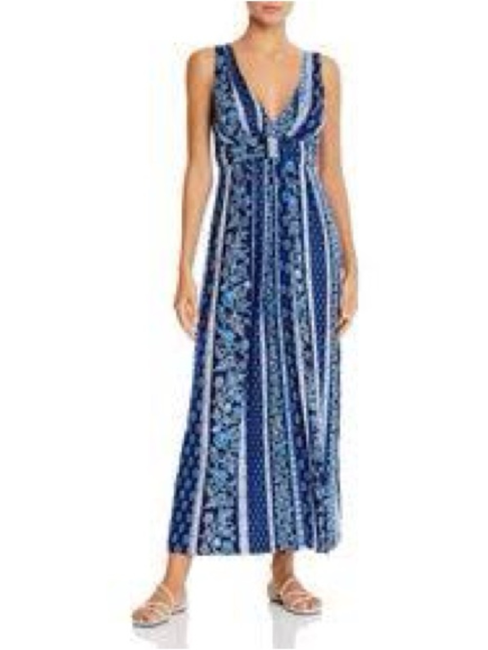 Tommy Bahama Navy and White Floral V-Neck Maxi Dress
